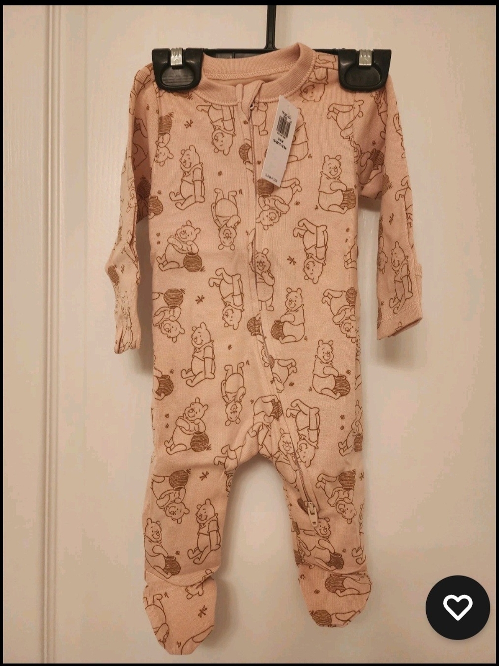 Old Navy Peach Footed One-Piece Winnie The Pooh Two Way Zip Up 0-3 Months